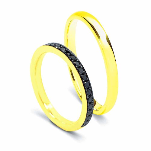 Fekete gyémánt karikagyűrű - körbe köves - peremes