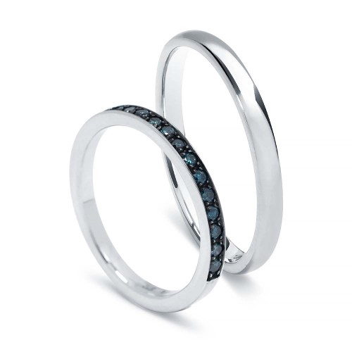 Kék gyémánt karikagyűrű - körbe köves - peremes