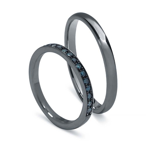 Kék gyémánt karikagyűrű - körbe köves - peremes