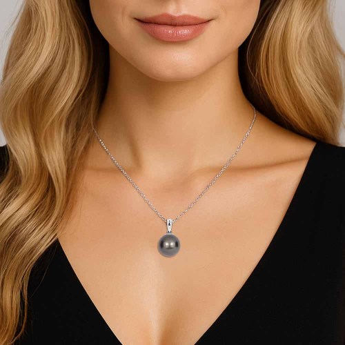 8-9mm tahiti gyöngy medál, fehérarany, szürke