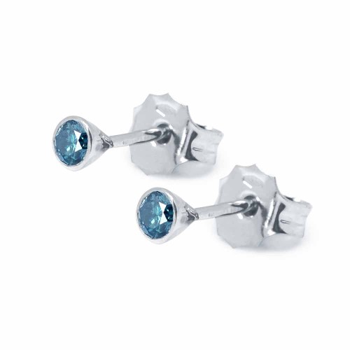 Gyémánt fülbevaló, fehérarany - 2,9-3,2mm - kék
